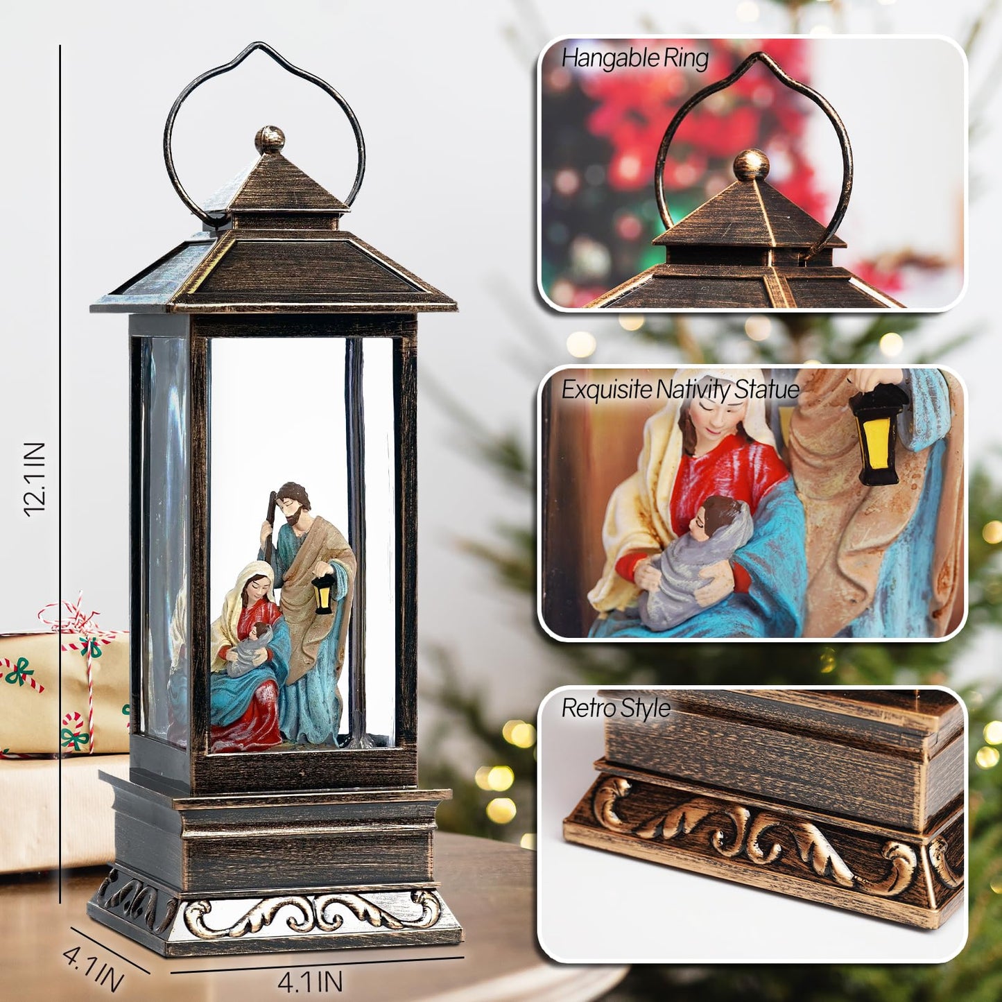 Lighted Snowman Christmas Decoration Figurine with Glitter Swirl and Charm