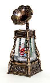 Christmas Musical Snow Globe Phonograph Lantern with Tree & Swirling Glitter