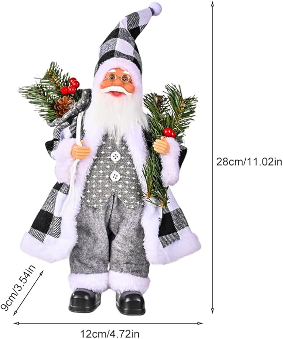 Santa Claus Figure Black Plaid Coat Indoor Party Decor