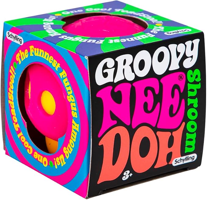 NeeDoh Groovy Shroom – Pink & Yellow | Soft Mushroom Sensory Squeeze Toy