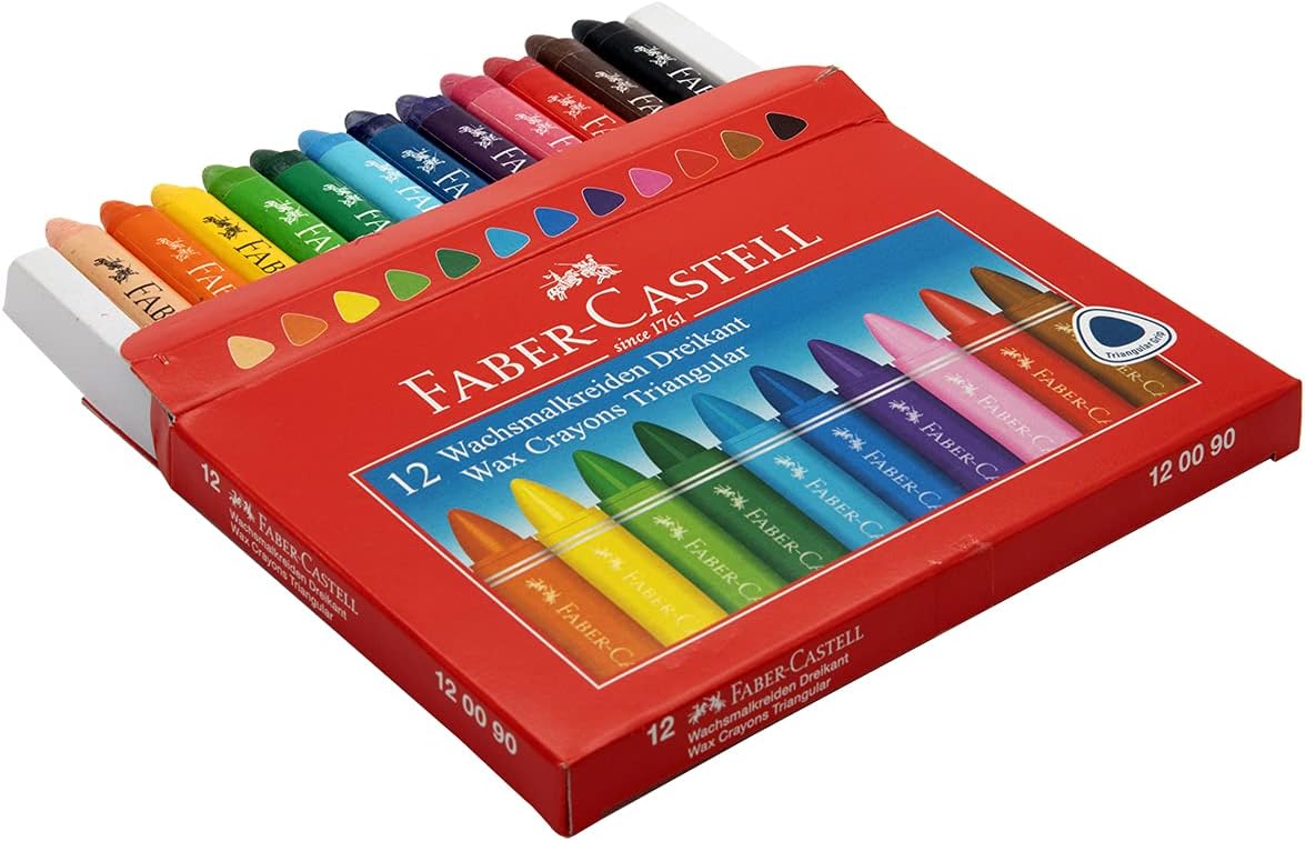 Faber-Castell Wax Crayons 12 Colors Triangular Grip for Kids