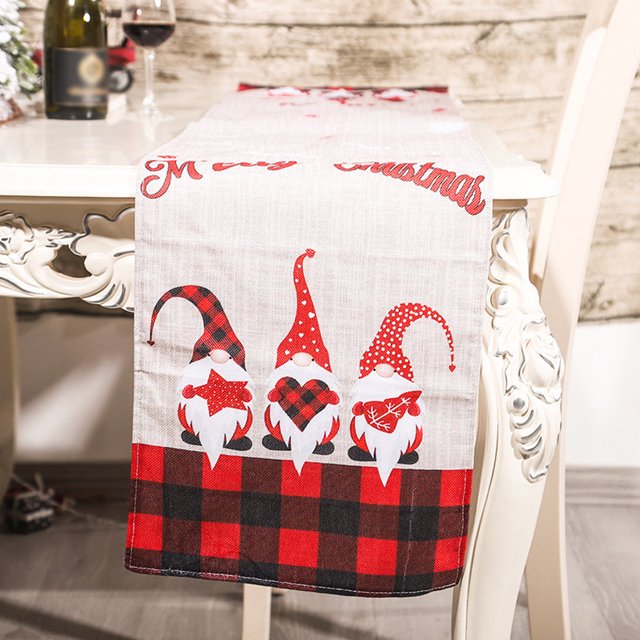 Gnome and Christmas Tree Buffalo Plaid Table Runner