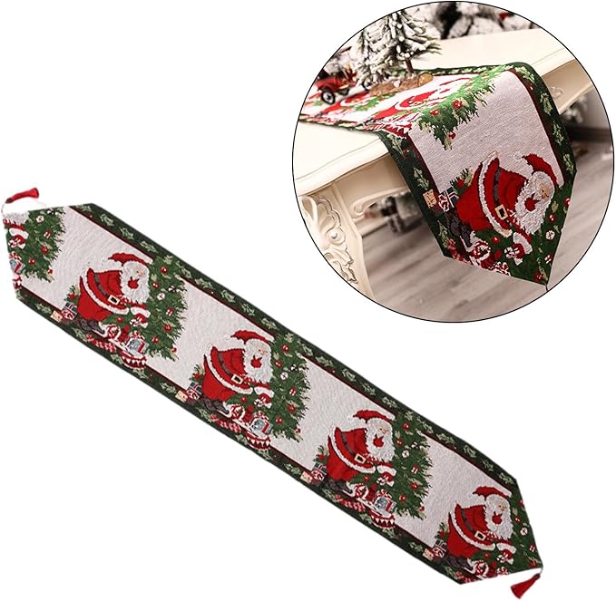 Santa Claus and Christmas Tree Fabric Table Runner