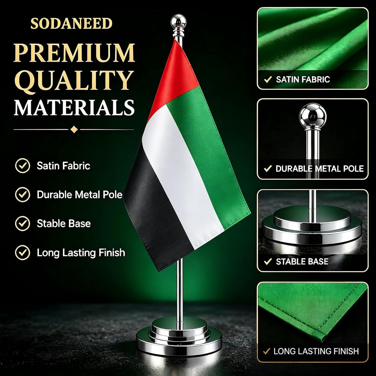 UAE Table Flag A5 with Silver Stand – National Day & Office Decor