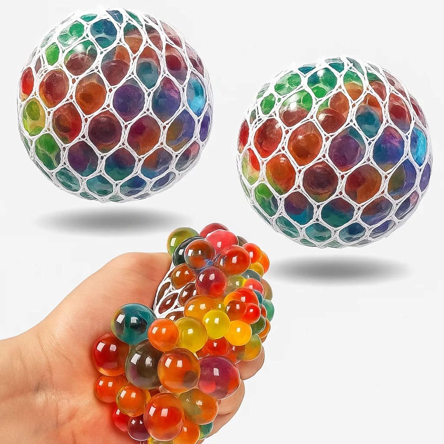 4 PCS Rainbow Mesh Stress Balls Set – Colorful Squishy Sensory Fidget Toys for Kids & Adults (8 cm)