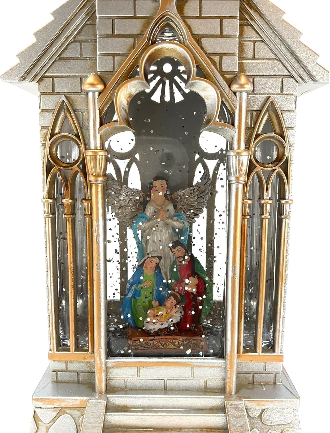 Gerson 2659290 Battery Operated Lighted Spinning Water Globe Church with Nativity Scene
