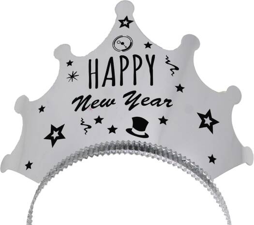 Happy New Year Crown Headband – Silver Color | Pack of 6