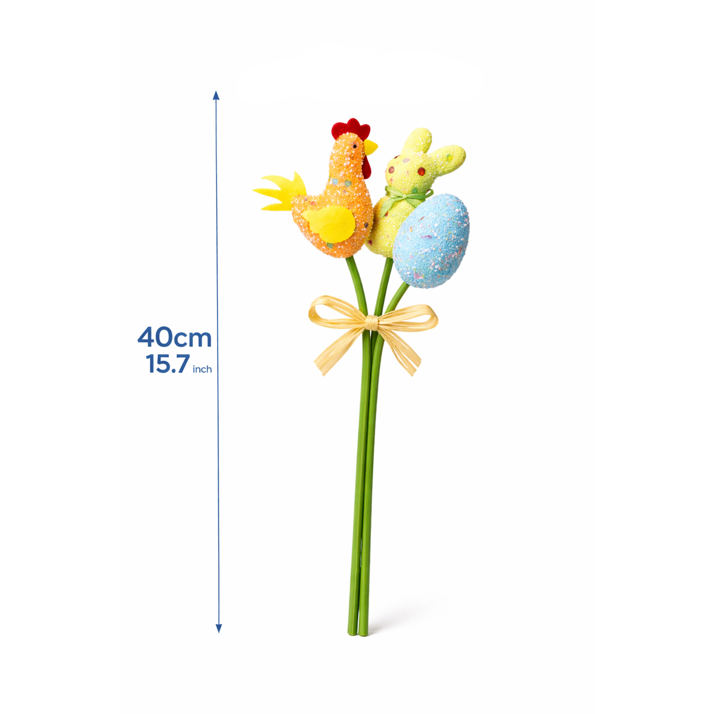 Easter Decoration Picks Set (3 Pcs) 40cm – Bunny, Egg & Chicken Spring Floral Decor Sticks