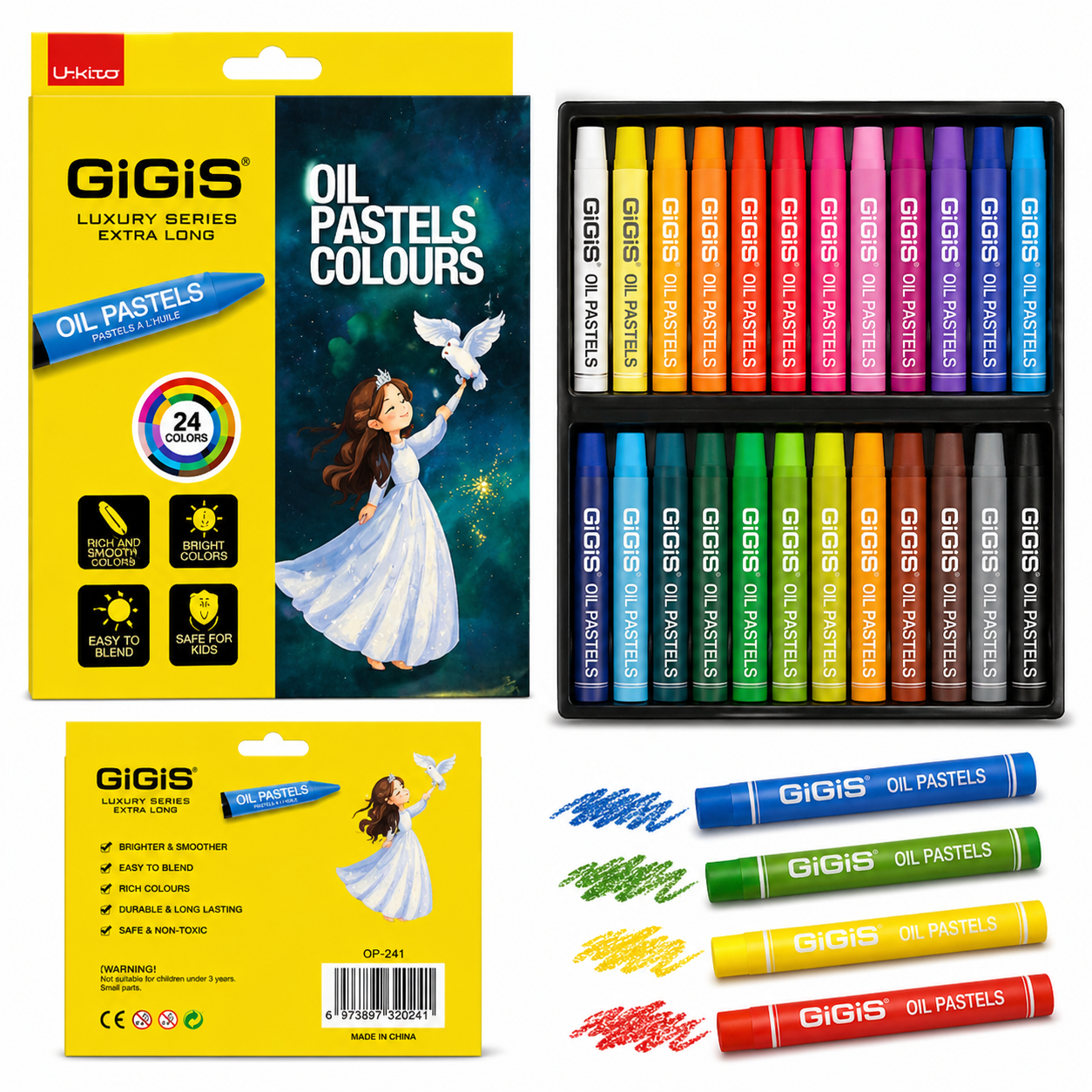GiGiS 24 Color Oil Pastels Set for Kids