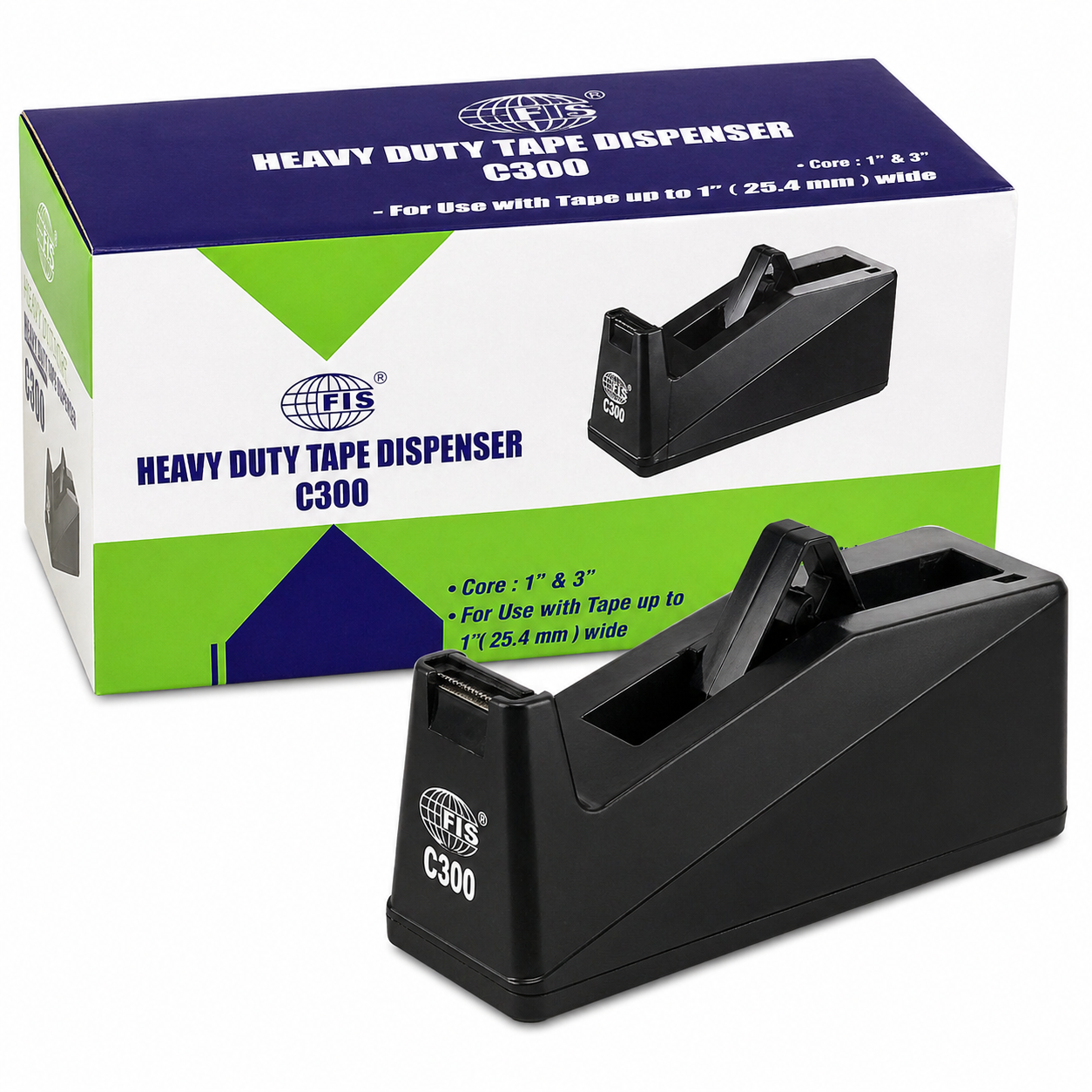 FIS C300 Heavy Duty Tape Dispenser with Cutter for Office Desk