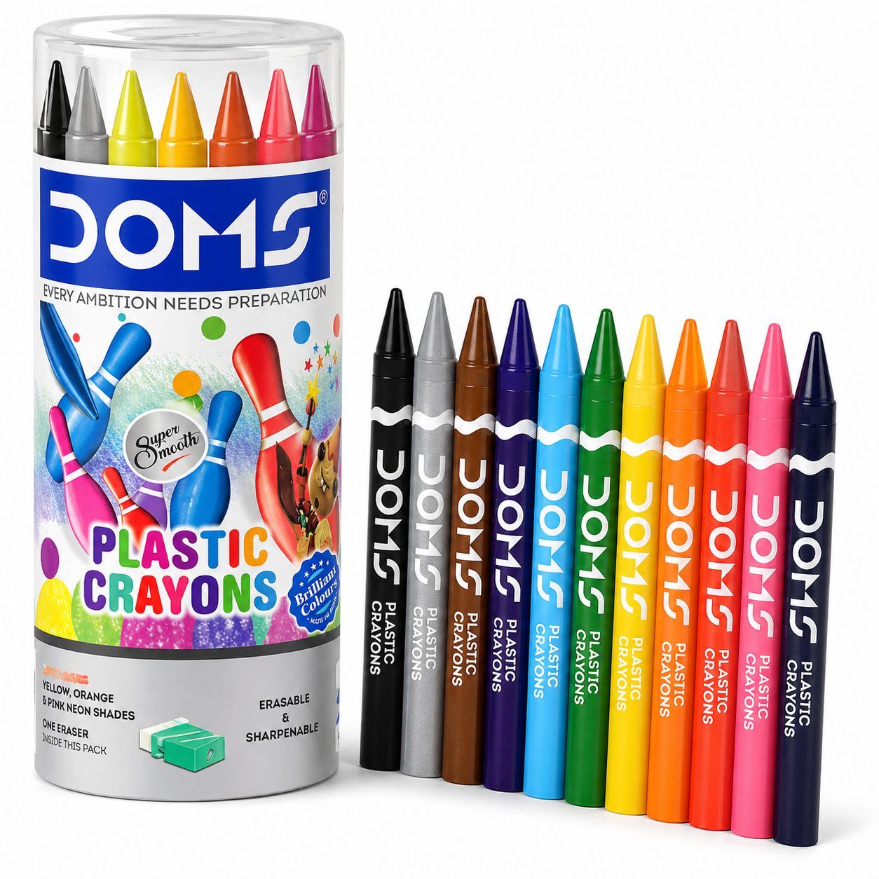 DOMS Plastic Crayons 28 Shades with Sharpener and Eraser Set