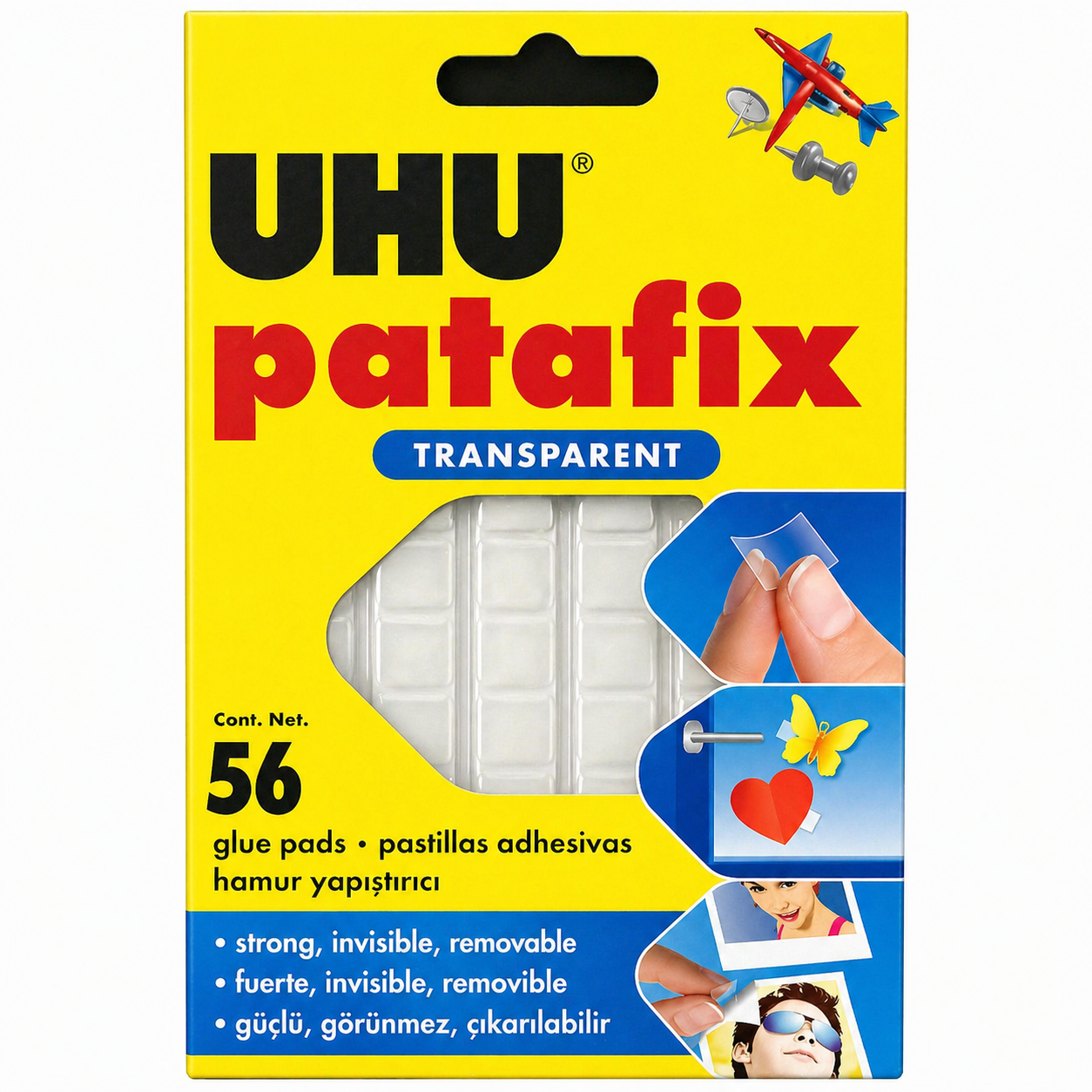 UHU Patafix Transparent Adhesive Pads 56 Reusable Glue Tabs Pack