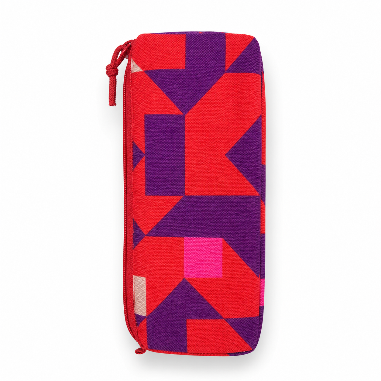 Red & Purple Geometric Zipper Pencil Case – School Stationery Storage Pouch
