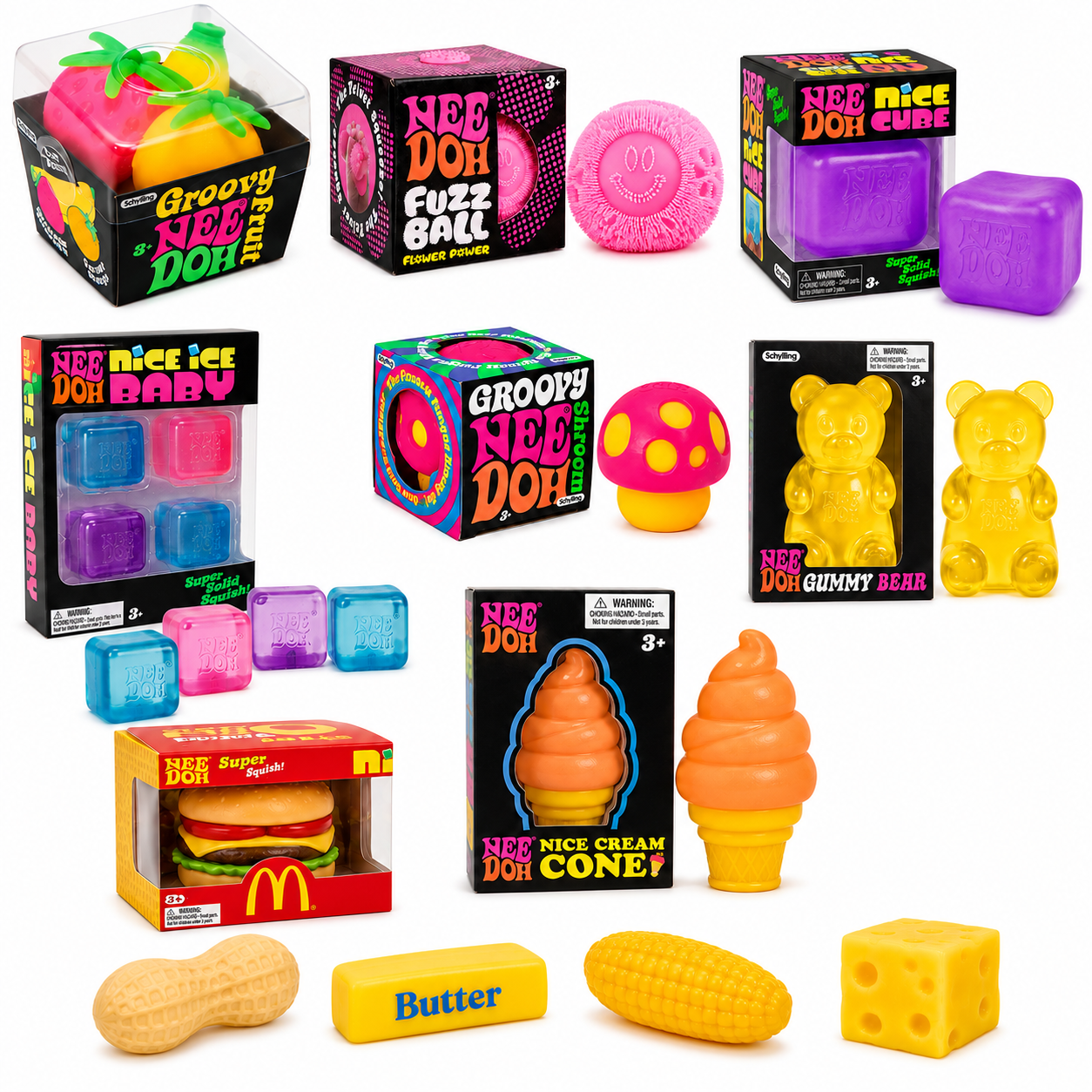 12-Piece Premium Squishy Combo Set – 8 NeeDoh + 4 Squishy Toys, Assorted Colors