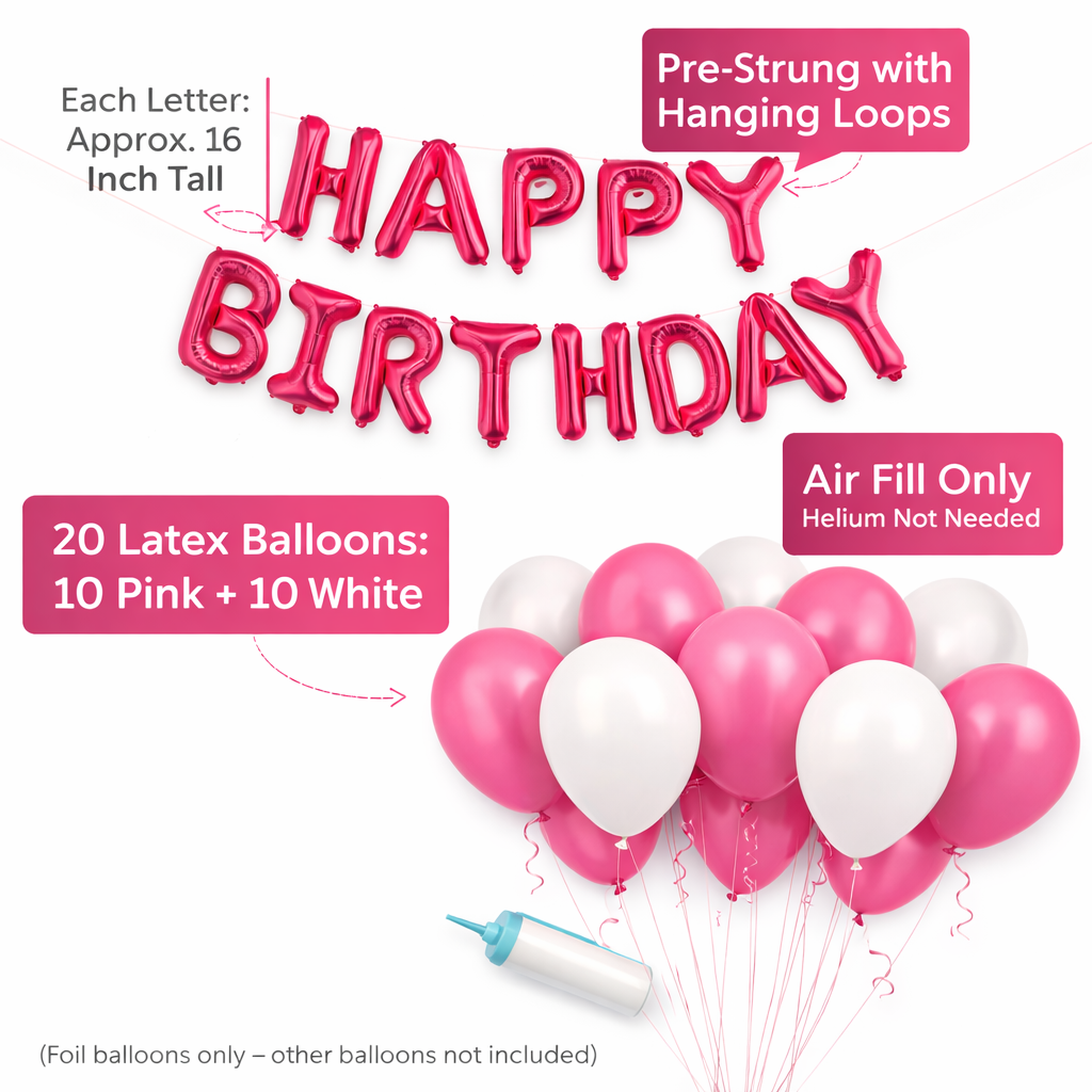 Happy Birthday Balloon Decoration Kit – Pink