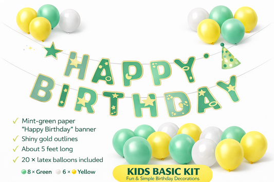 Happy Birthday Decoration Kit – Paper Banner + 20 Balloons