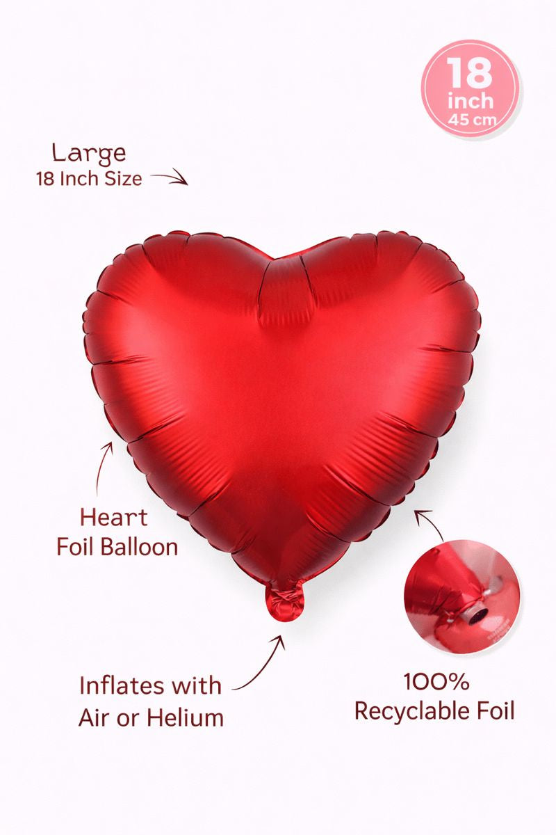 Red Heart Foil Balloons – Pack of 5 (18 Inch) Valentine’s Day Decoration