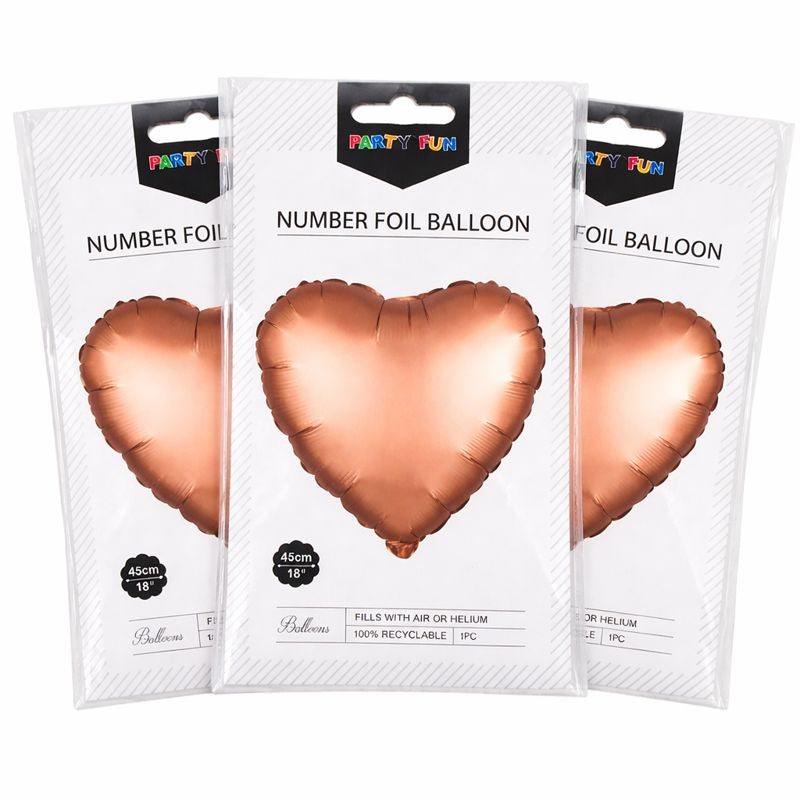 Rose Gold Heart Foil Balloons – 18 Inch (Pack of 3)