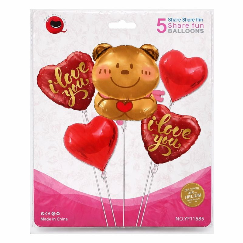 Valentine Teddy Bear & Heart Foil Balloon Set
