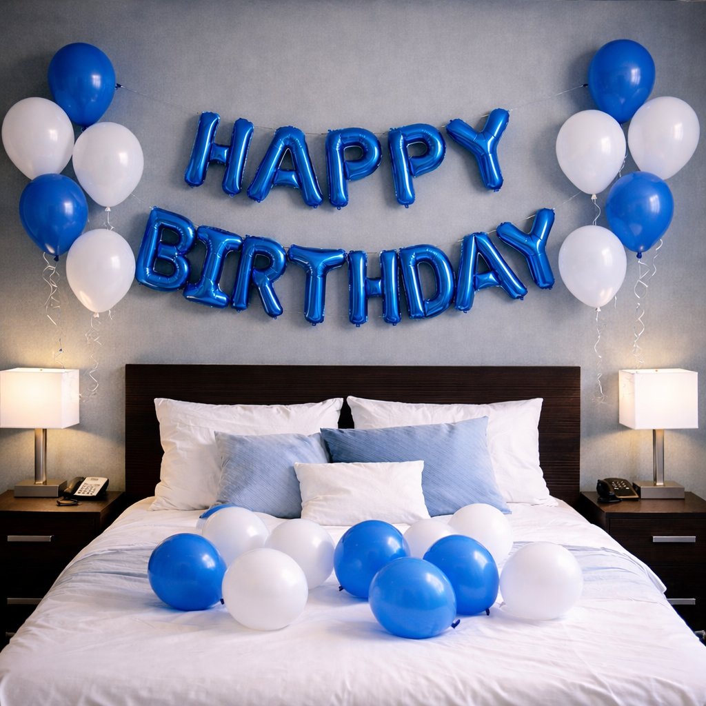 Birthday Bedroom Balloon Decoration Set – Blue & White