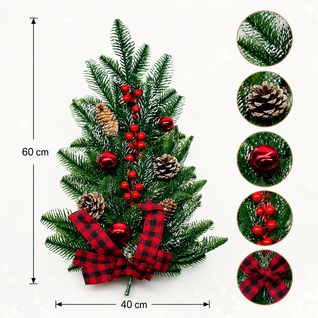 Frosted Christmas Greenery Swag with Pinecones, Berries and Plaid Bow