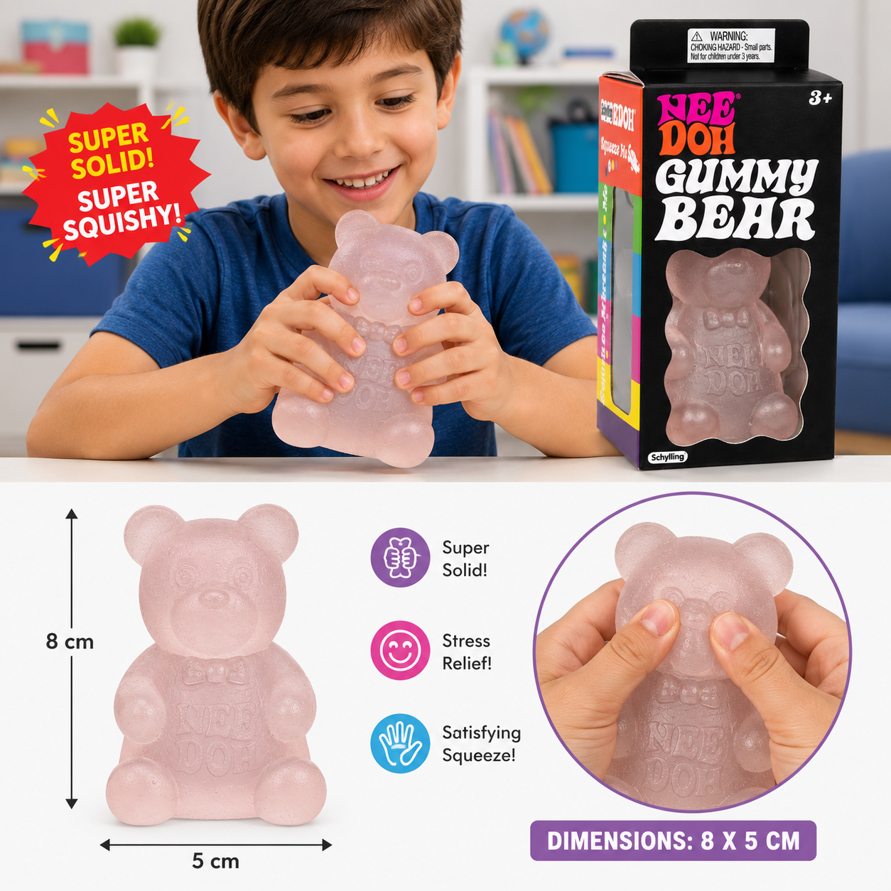 NeeDoh Gummy Bear Clear Squishy Stress Toy – Soft Sensory Fidget Toy