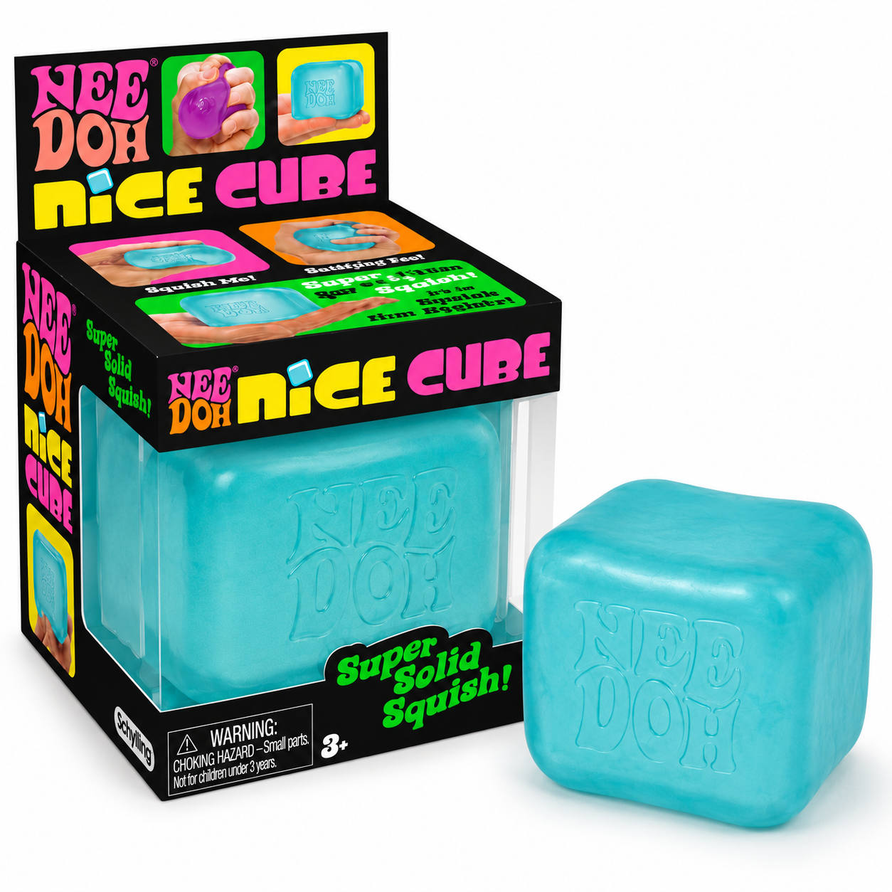 NeeDoh Nice Cube Aqua Blue Super Solid Squish Stress Relief Fidget Toy