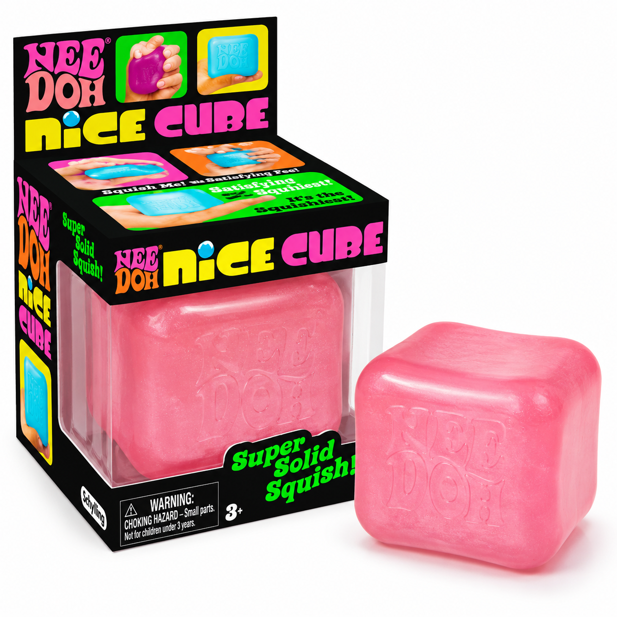 NeeDoh Nice Cube Pink Super Solid Squish Stress Relief Fidget Toy