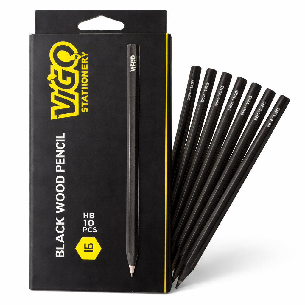 VIGO Black Wood HB Pencils Pack of 10 – Premium Matte Black Writing Pencils