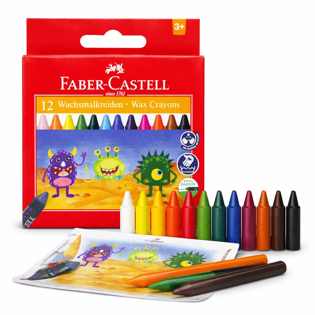 Faber-Castell Wax Crayons 12 Colors Smooth Coloring Art Set
