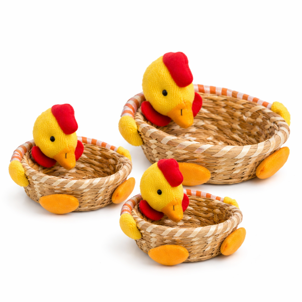 Easter Duck Basket Decoration – Handmade Straw Nest Bunny Egg Holder (3 Sizes)