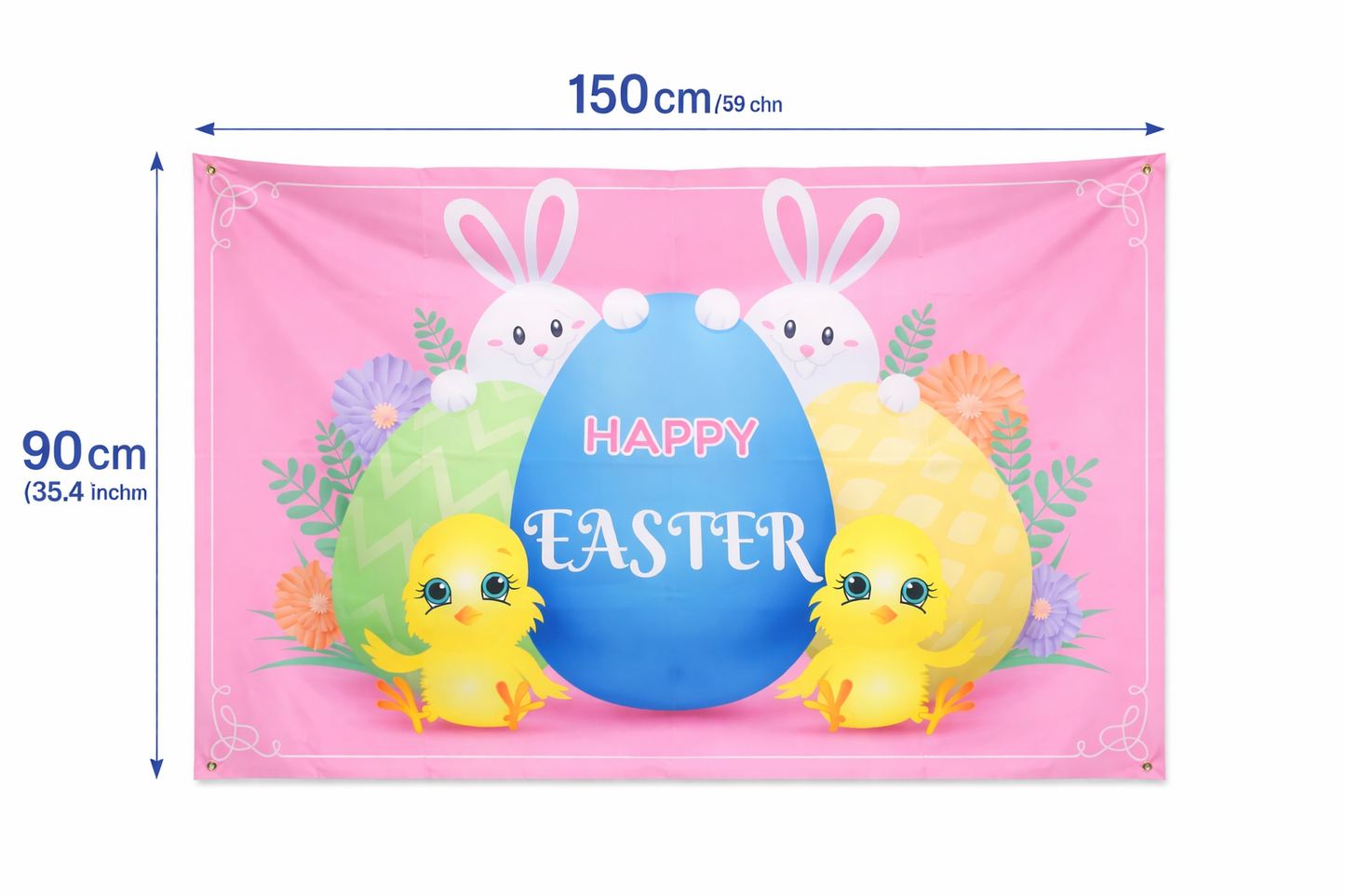 Happy Easter Banner Backdrop 150×90cm – Bunny & Egg Party Decoration for Wall, Photo Booth & Event Decor