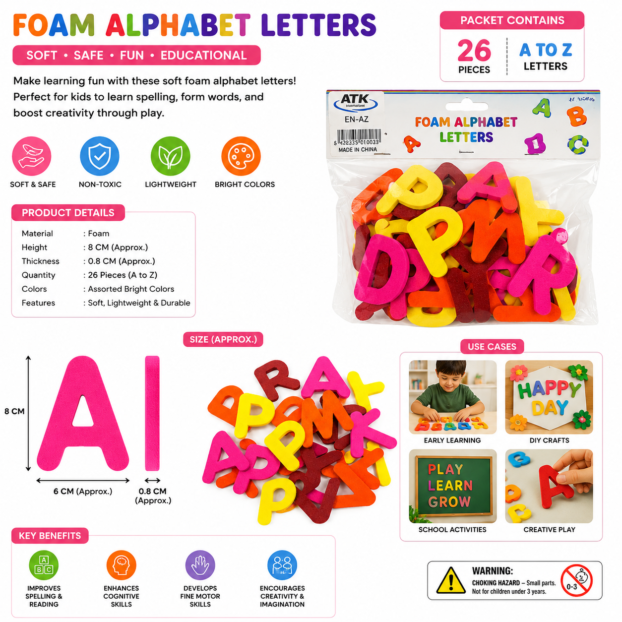 Colorful Foam Alphabet Letters Set for Kids Learning & DIY Crafts – Soft Educational Letter Shapes