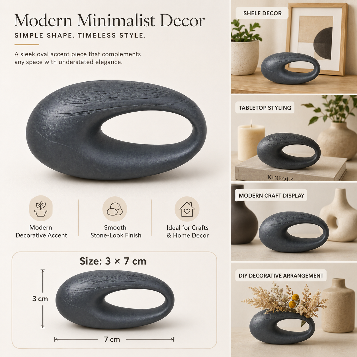 Future Museum Miniature Oval Sculpture 3x7cm for Crafts and Decor