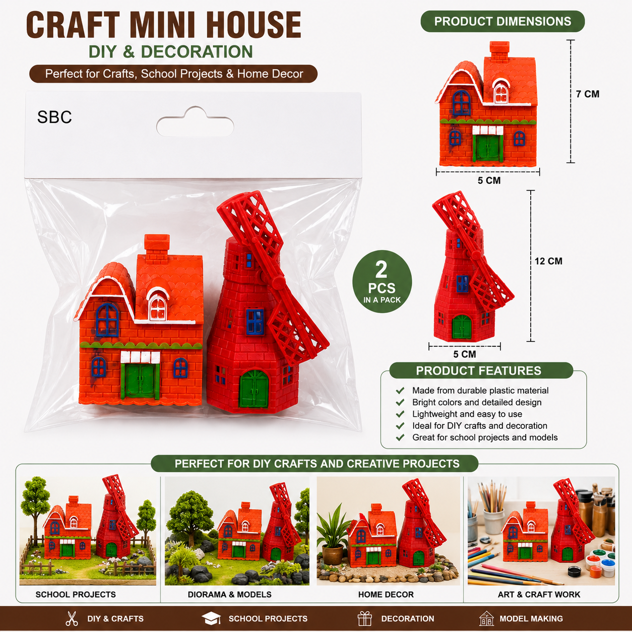 Mini House and Windmill Craft Set for DIY Miniature Projects