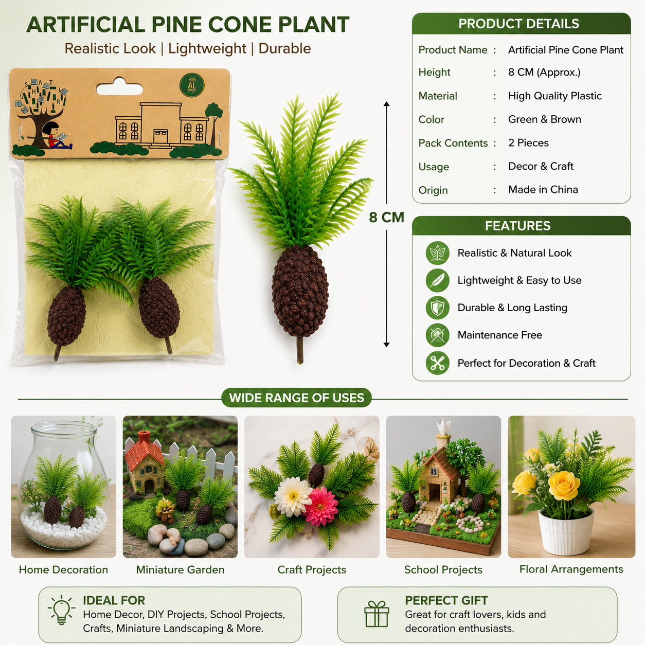 Artificial Pinecone Palm Trees 8cm Pack of 2 for Crafts
