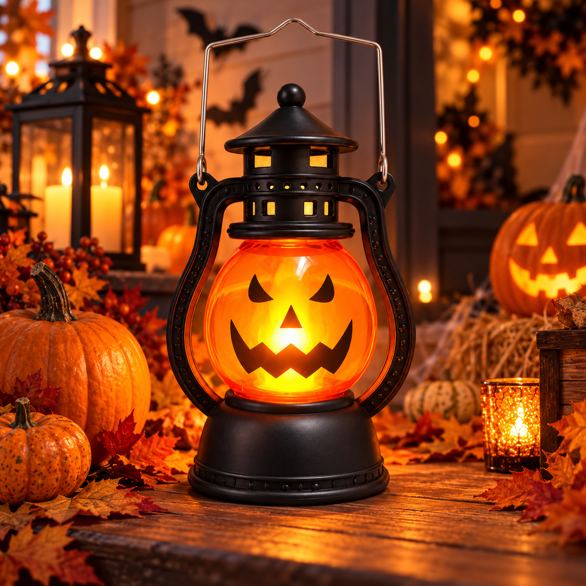 Halloween Pumpkin LED Lantern with Hanging Handle, 15CM
