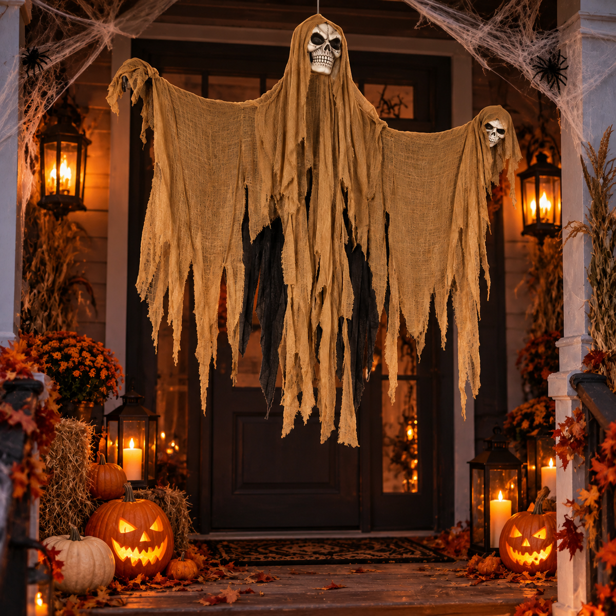 Giant 3M Hanging Grim Reaper Halloween Decoration with Skull Detail