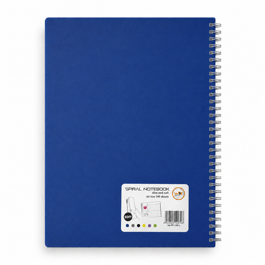 A4 Spiral Notebook – Slim & Soft Cover, 100 Sheets, Assorted Colors