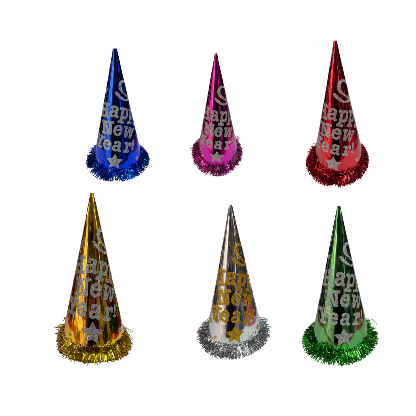 Happy New Year Foil Party Cone Hats – Pack of 6
