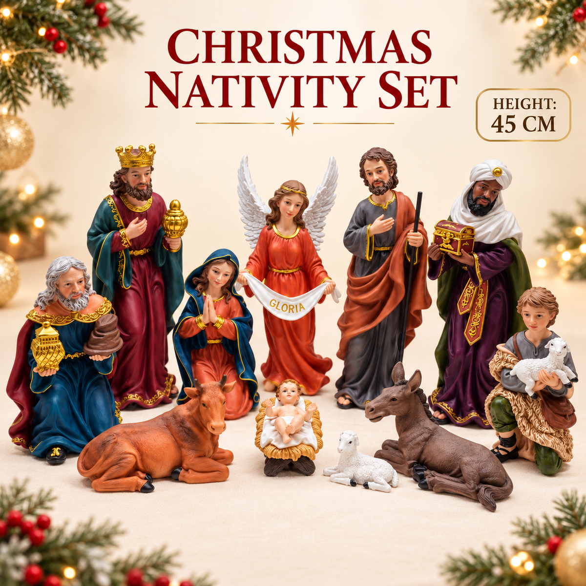 Classic Angel Christmas Nativity Set – 11 Pieces, 45 cm