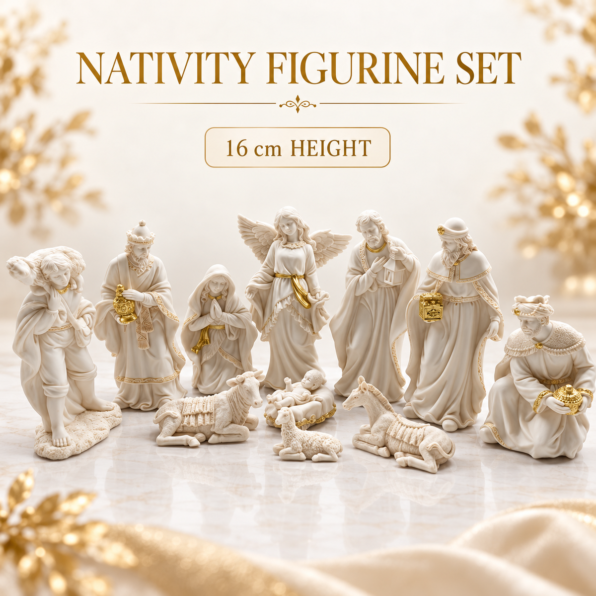 Ivory Angel Christmas Nativity Set – 11 Pieces, 16 cm