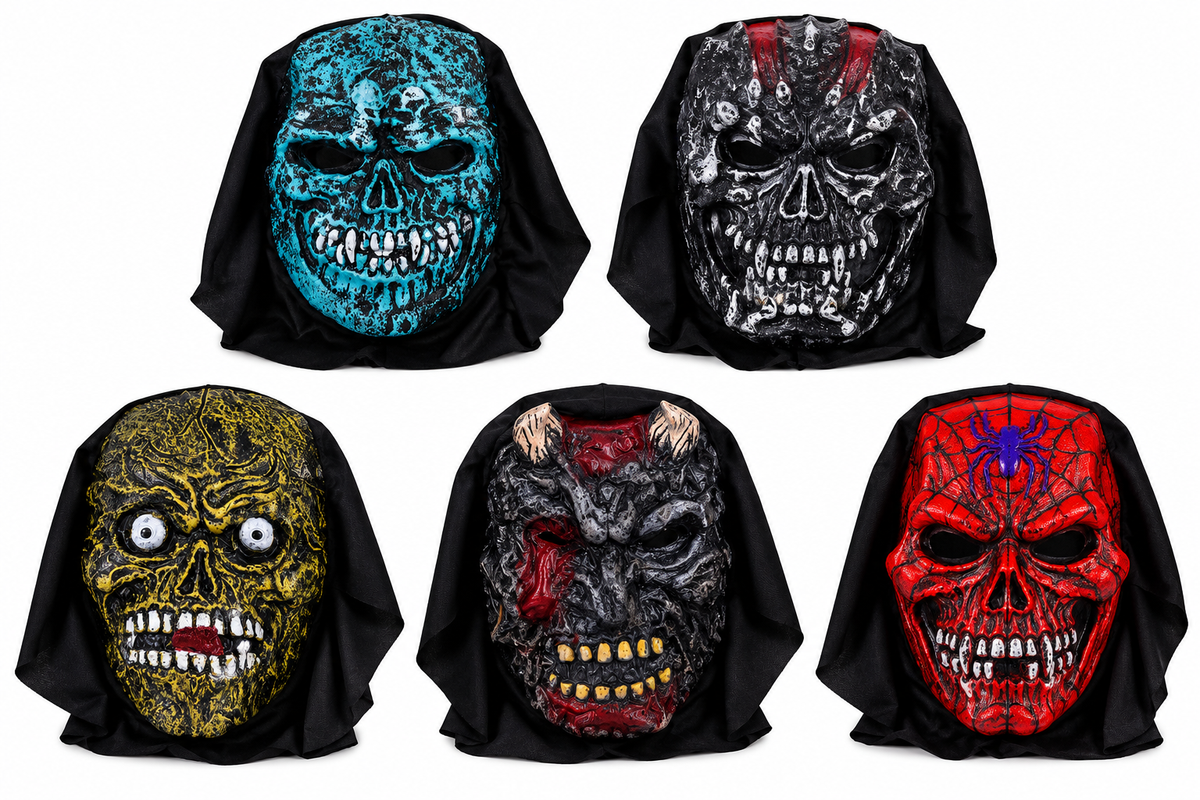 Blue Skull Halloween Scary Mask Hat with Hood