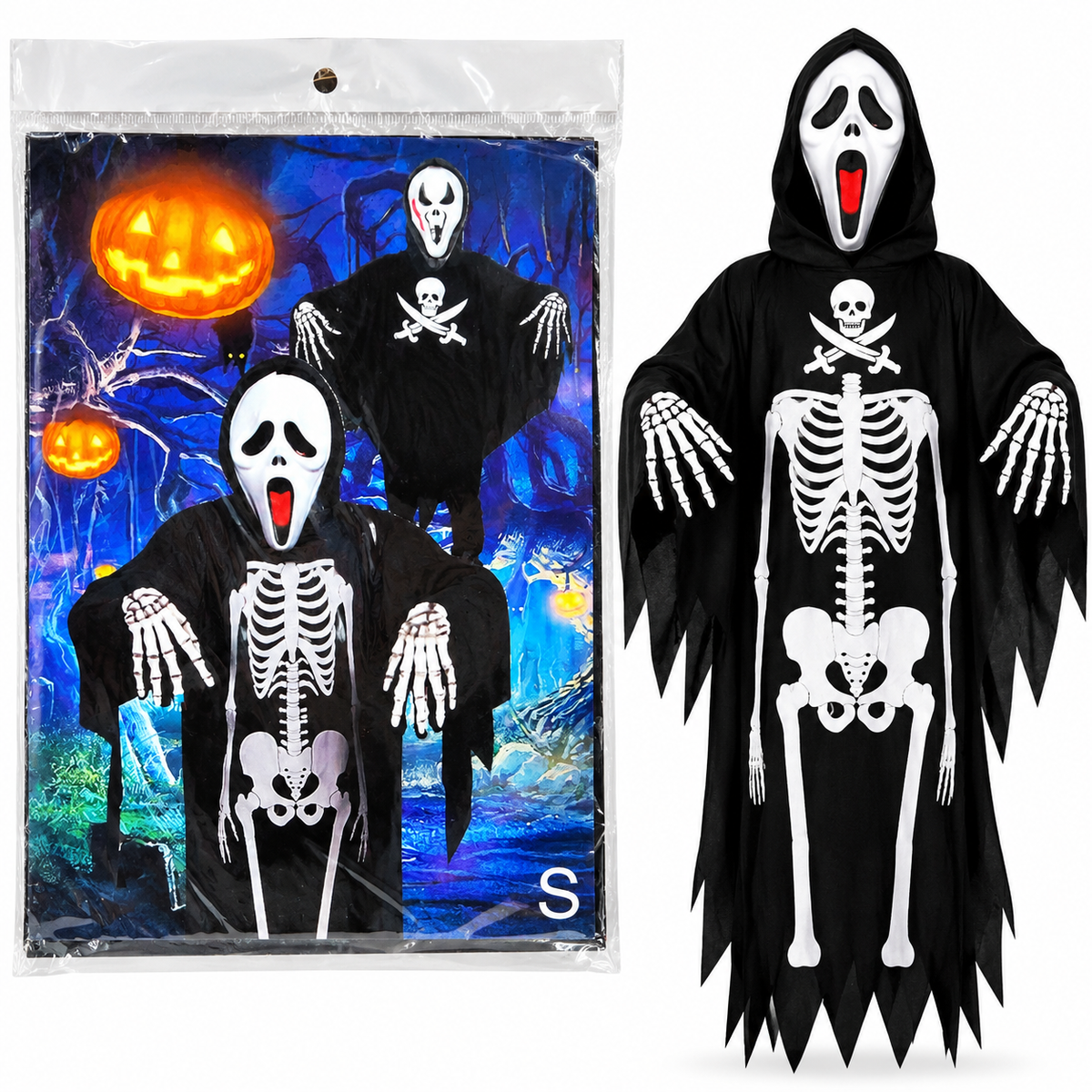 Kids Halloween Skeleton Ghost Costume with Hood & Mask