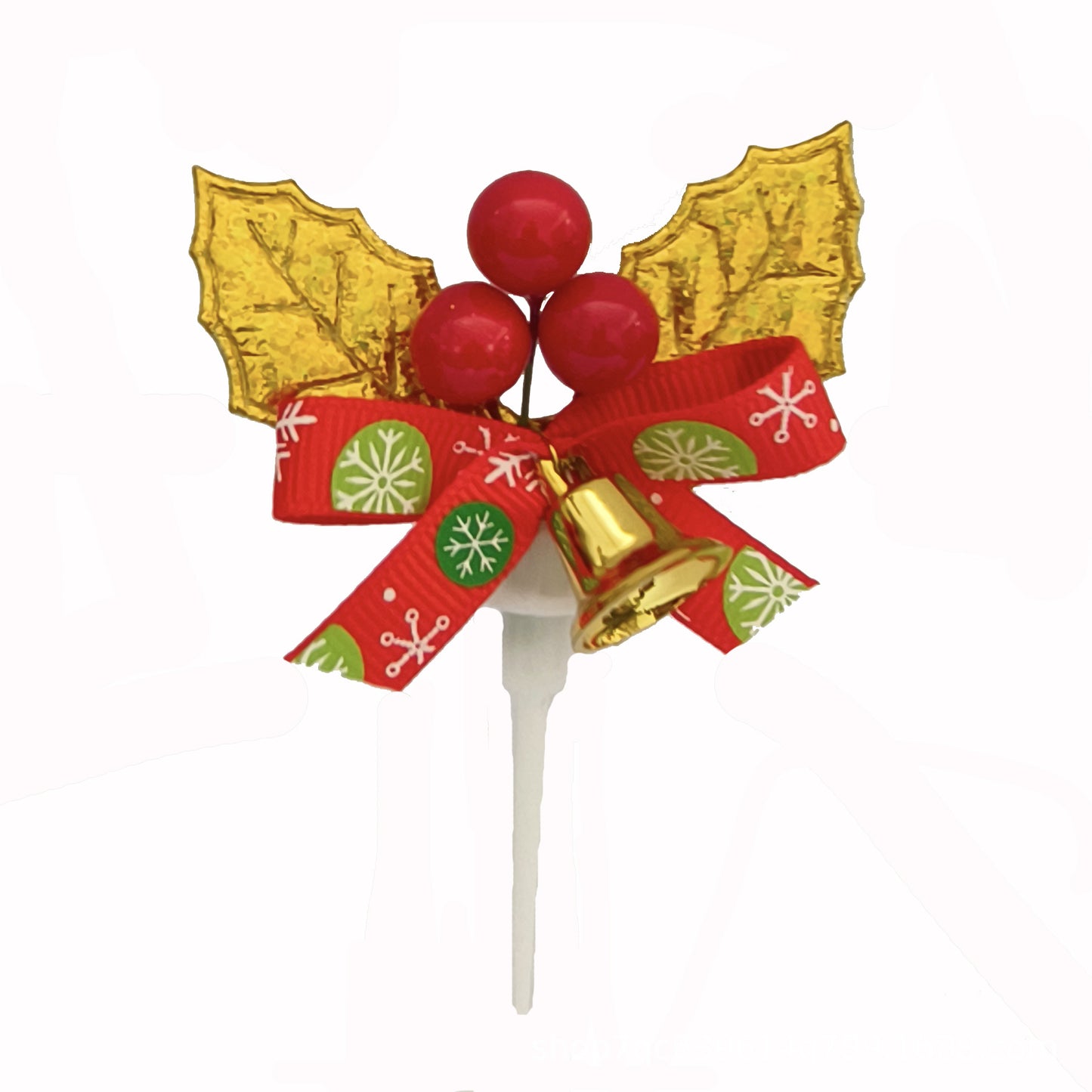 Plastic Christmas Cake Topper with Holly Berries and Bell Décor 10 Pcs