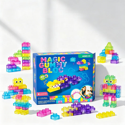 Magic Gummy Translucent Building Blocks Set – 40 Pieces, Ages 3+
