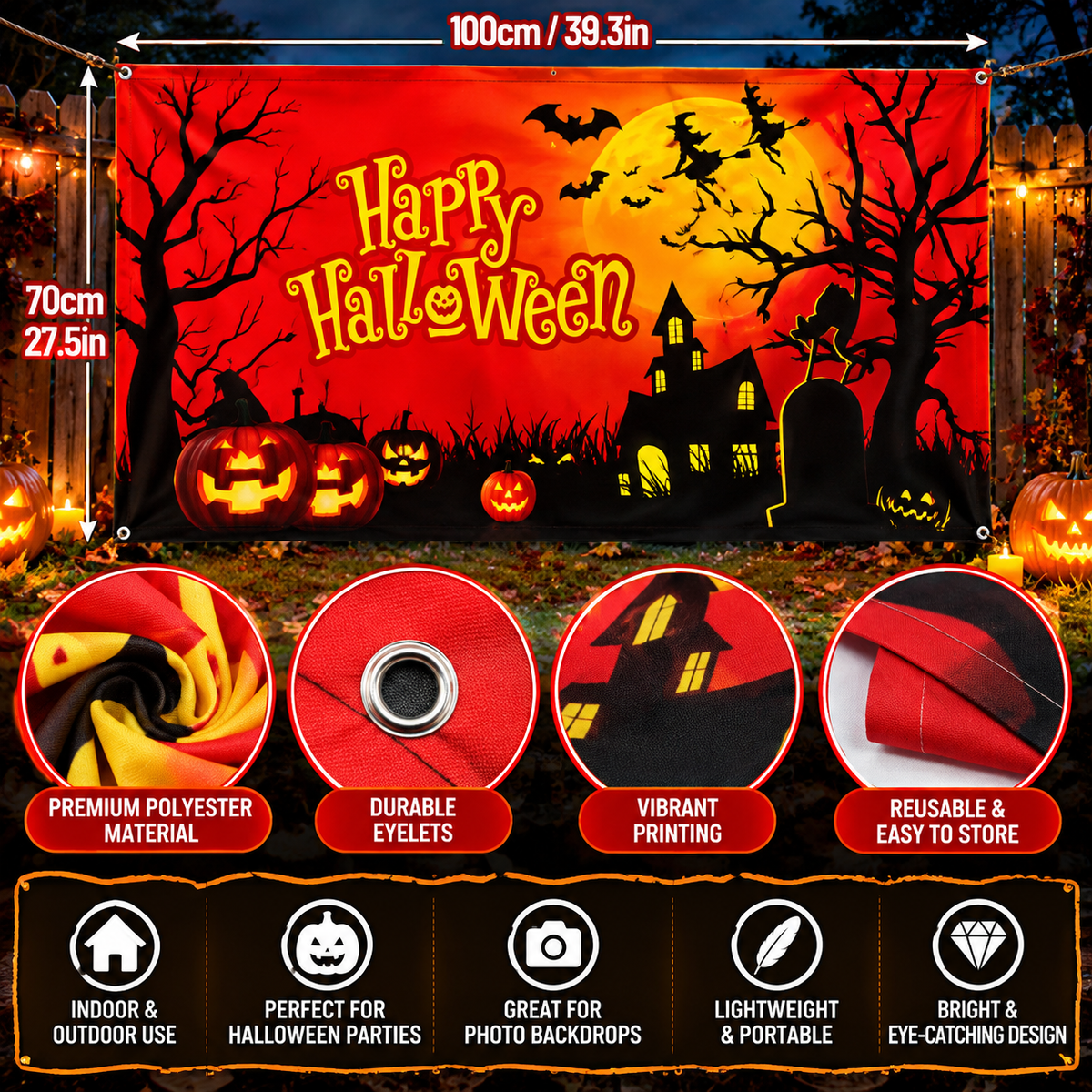 Happy Halloween Party Backdrop Banner, 100 x 70CM