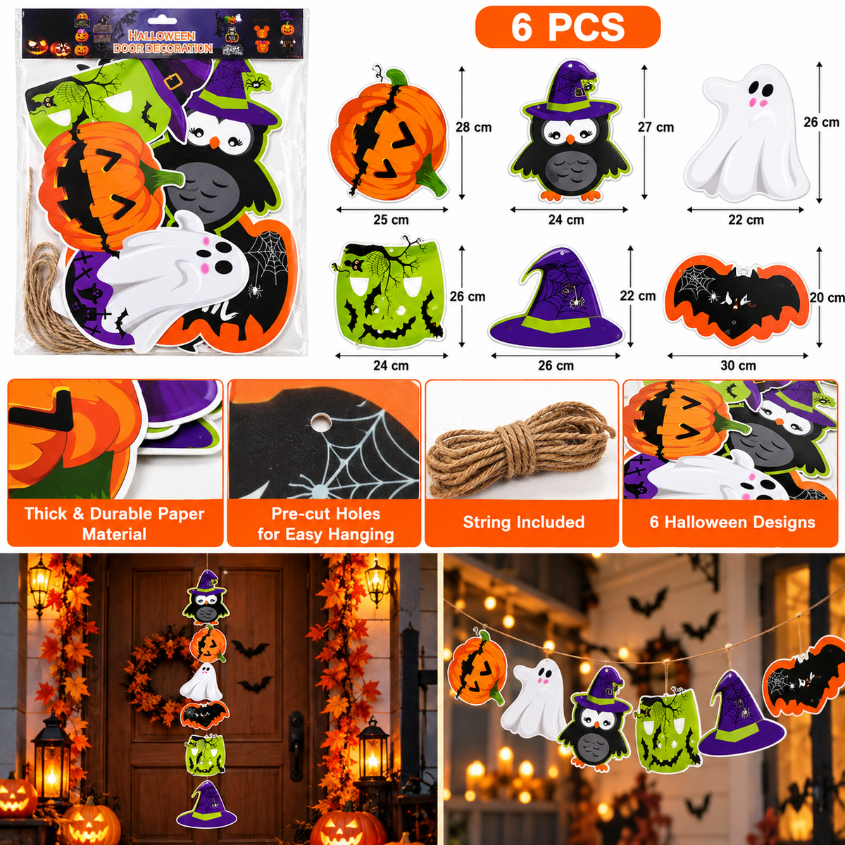 Halloween Hanging Door Decoration Set, 6 Pcs