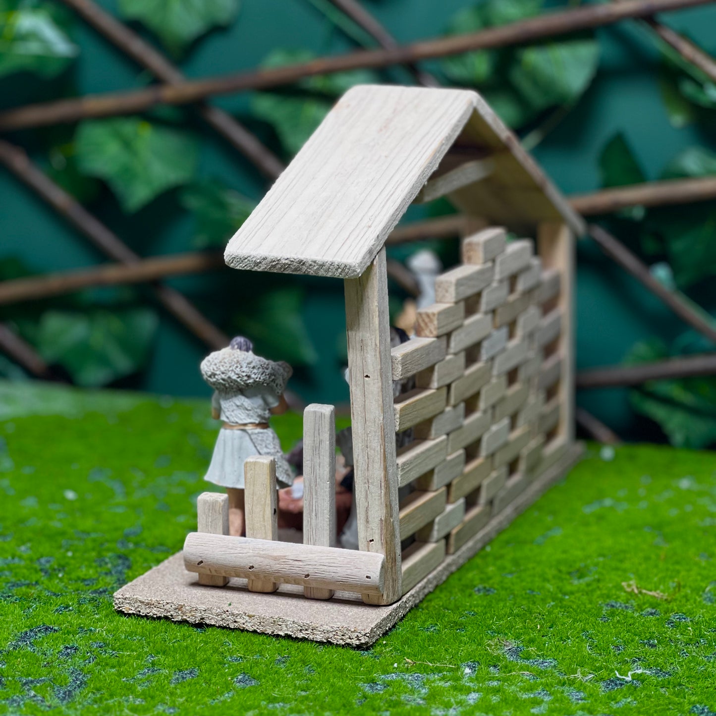 15 cm Painted Resin Nativity Set with Wooden Crib House