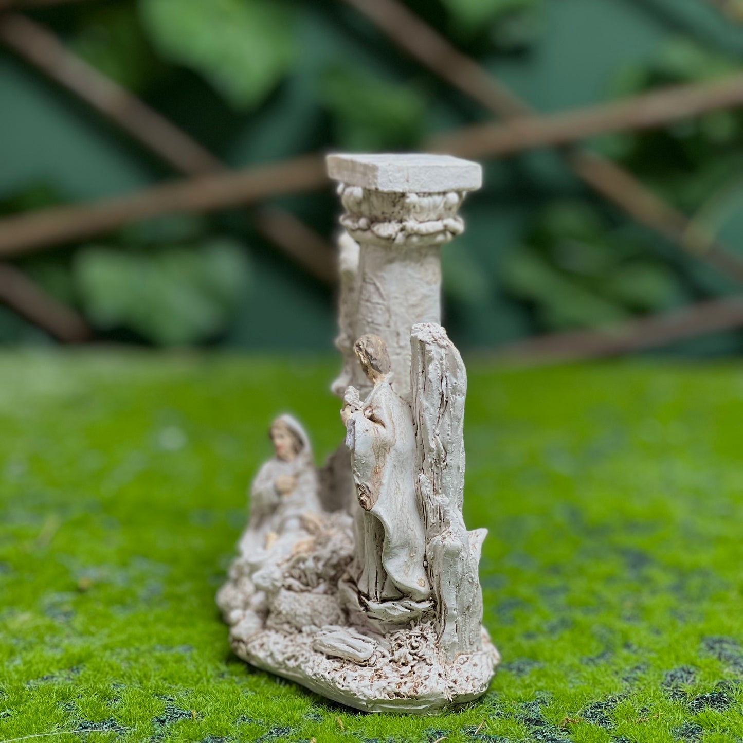 Mini Antique Nativity Scene with Column-Resin Christmas Figurine